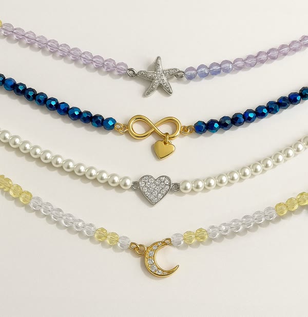 צמידי חריזה עם תליונים - כוכב ים, לב, ירח