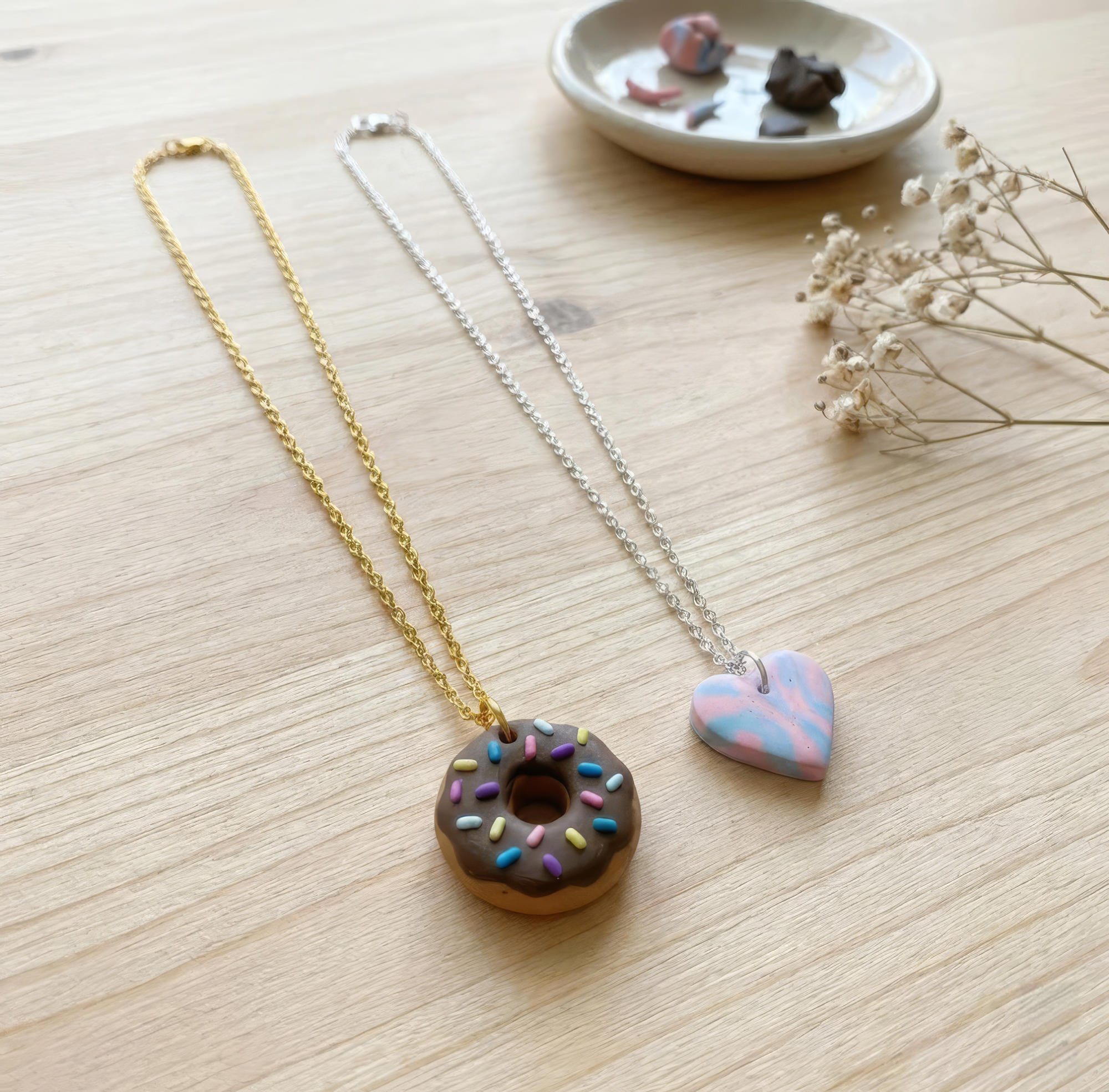 שרשראות פימו - דונאט ולב