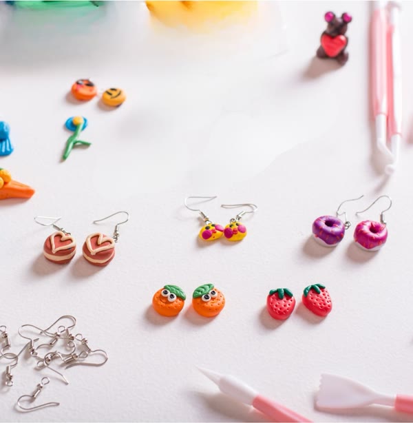 עגילי פימו צבעוניים - פרות, לבבות ודונאטס